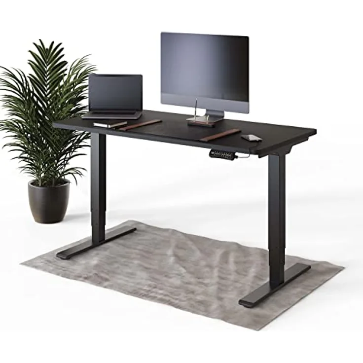 DESQUP DESKSPACE PRO PLUS Elektrisch Höhenverstellbarer Schreibtisch, 140x70 cm, Schwarze Tischplatte, Ergonomisches Stehpult mit Memoryfunktion und USB-Ladebuchse, Schwarzes Elektrisches Gestell, Kollisionsschutz