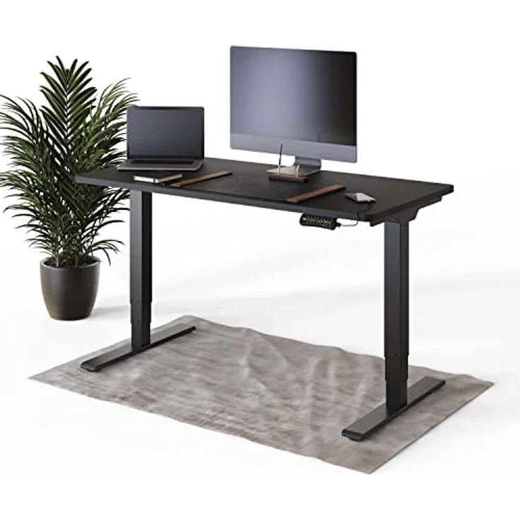 DESQUP DESKSPACE PRO PLUS Elektrisch Höhenverstellbarer Schreibtisch, 140x70 cm, Schwarze Tischplatte, Ergonomisches Stehpult mit Memoryfunktion und USB-Ladebuchse, Schwarzes Elektrisches Gestell, Kollisionsschutz – Bild 1