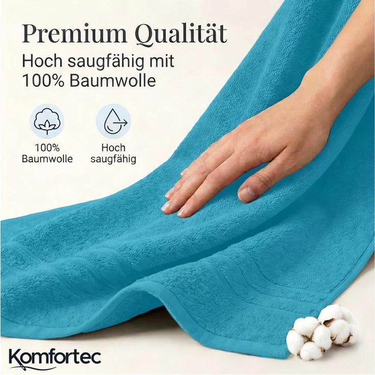 Komfortec Badetuch 100x200 cm aus 100% Baumwolle, Saunatuch XXL, Weich, Groß, Frottee, Schnelltrocknend, Türkis – Bild 4