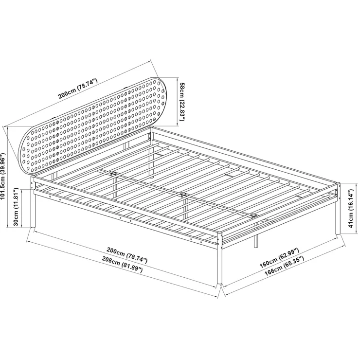 Metallbett Linköping mit ovalem Kopfteil 160x200 cm Schwarz/Rattanoptik [en. casa] – Bild 2
