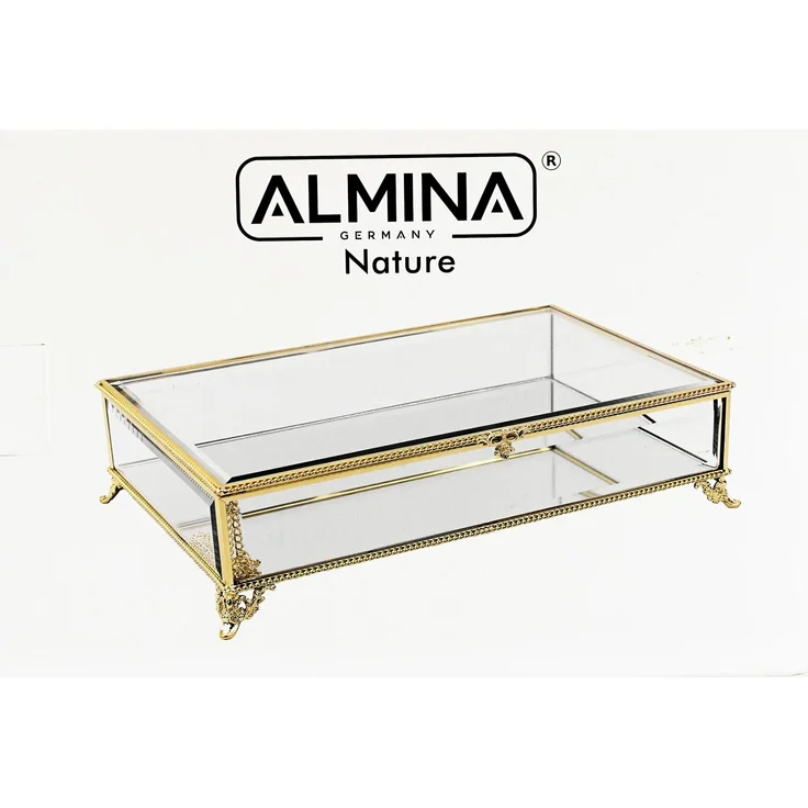 Schmuck- und Dekobox mit Deckel & Spiegelboden, Gold - 20 x 30 x 8 cm – Bild 8