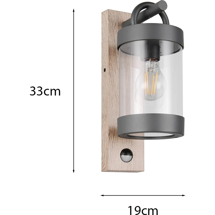 Außenwandleuchte SAMBESI Laterne in Holzoptik mit Bewegungsmelder, Höhe 33cm – Bild 4