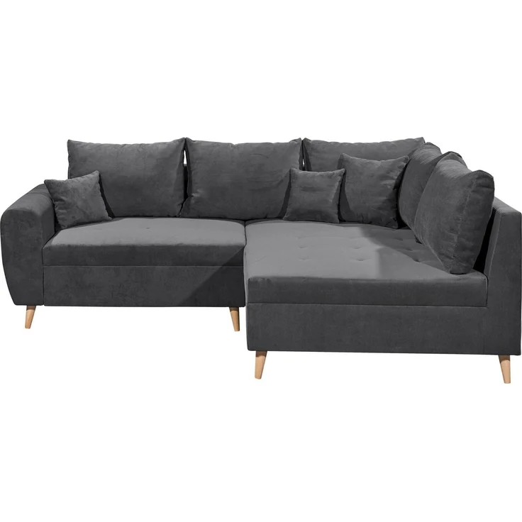 CALANDA Ecksofa mit Hocker, Stoffbezug Anthrazit - Moderne Eckcouch mit Kissen & Massivholz Füßen - 249 x 94 x 175 cm (B/H/T) – Bild 2