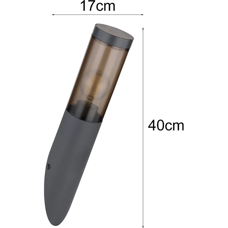 Wandleuchte, Edelstahl, anthrazit, rauchfarben, H 40 cm – Bild 4