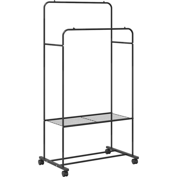 vidaXL Kleiderständer mit Regal Mit Rad Schwarz 80 x 53 x 156 cm 42021356