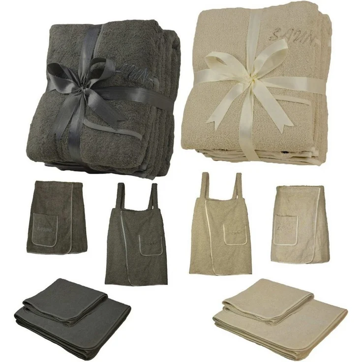 Sauna Set 3-Teilig Frottee Damen beige – Bild 5