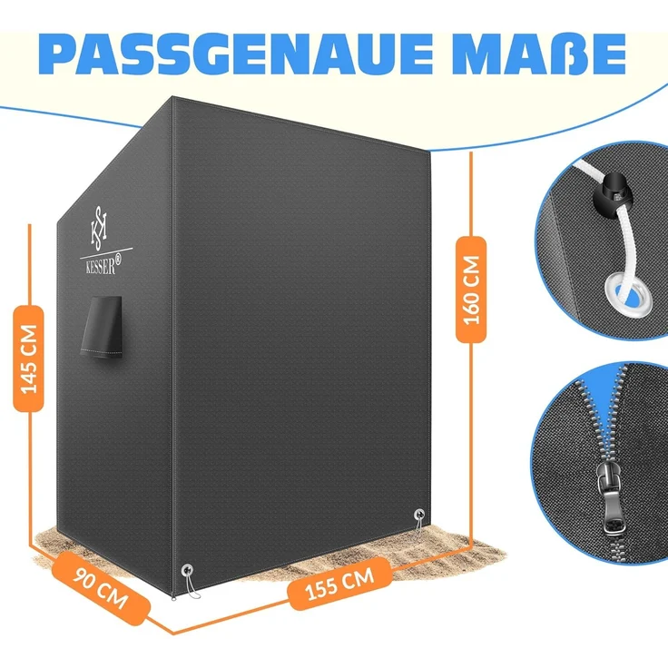 KESSER® Premium Strandkorb Schutzhülle mit Belüftungsöffnungen, Strandkorbhülle Wasserdicht, Winterfest UV-Beständiges, Schwerlast Reißfest 600D Oxford Gewebe Abdeckung (135x100x160/150cm) Anthrazit, 155cm – Bild 7