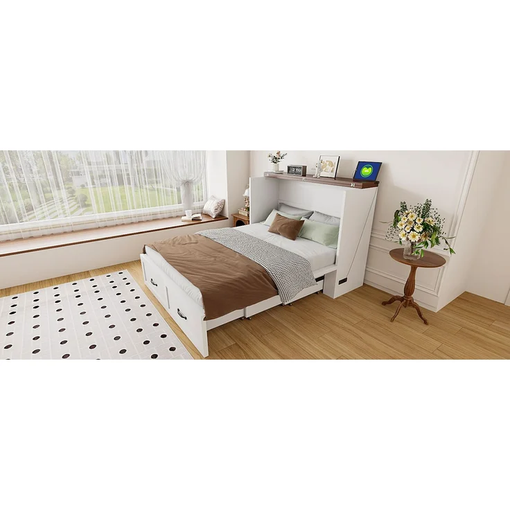 ZUBALIYA Klappbett 140 × 200 cm, Metall und Holz, Ausziehbett, Weiß – Bild 16