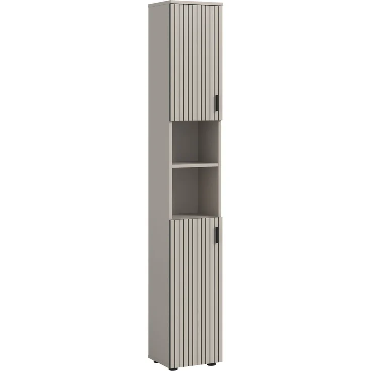xonox. home – Badschrank Mone 30 x 192 x 30 cm in Kaschmir Nachbildung – Schlanker Hochschrank mit 2 Türen, 4 geschlossenen & 2 offenen Fächern – Platzsparendes Stauraumwunder, elegant & sehr funktional – Bild 1