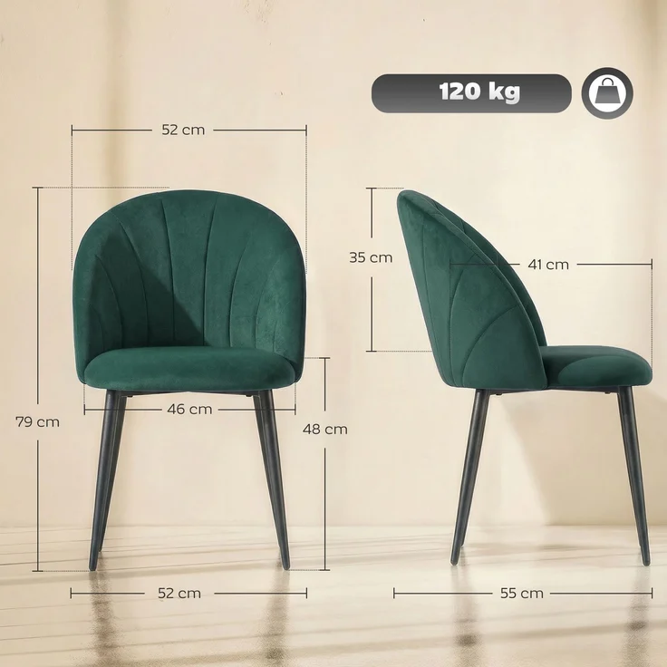 Armlose Esszimmerstühle mit gebogener Rückenlehne 2er-Set, Samt-Optik Akzentstühle für Küche, Wohnzimmer, Dunkelgrün--Dunkelgrün--79x52x54cm--CHENHAONING – Bild 5