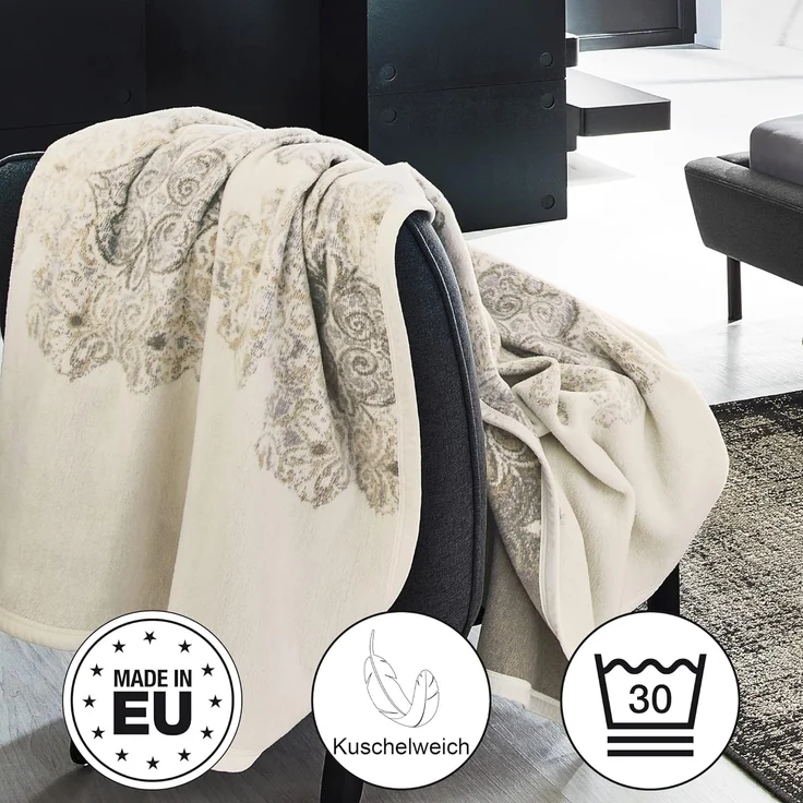 Wohndecke Jacquard Decke Bagheria, IBENA, mit Ornamenten, Kuscheldecke – Bild 2