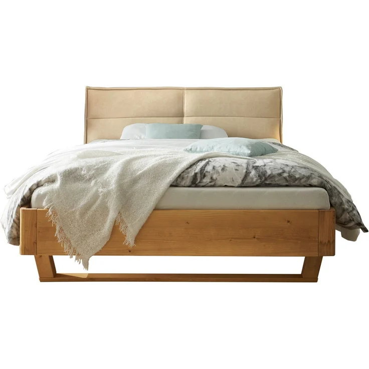 TJARK Modernes Massivholzbett 180x200, Fichte - Komfortables & hochwertiges Balkenbett mit gepolstertem Kopfteil - 186 x 89 x 219 cm (B/H/T) – Bild 5