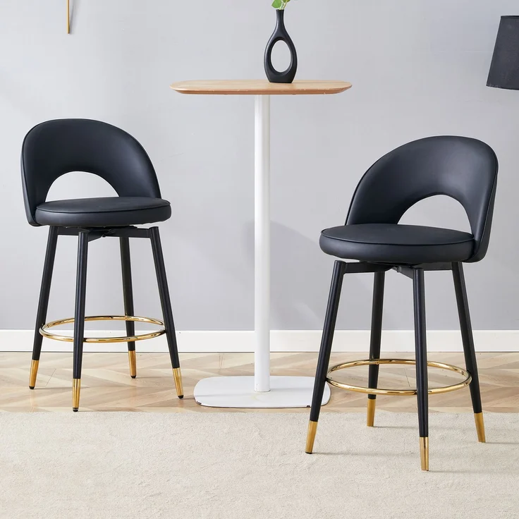 360° drehbarer Barhocker, Komplett in Schwarz gehalten, Sitzkissen aus PU-Material, komfortabler gepolsterter Barhocker, geeignet für Bars, Esszimmer, Küchen, Terrassen usw, Eine Box mit 2 Stück.--Schwarz--44x44x91.5cm--YOUDENOVA – Bild 3