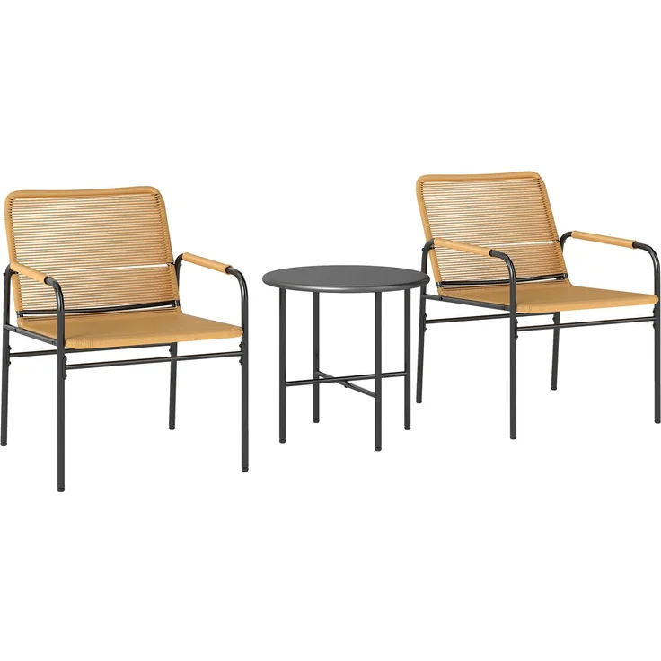 3-tlg. Rattan Bistroset, Sitzgruppe, Gartengarnitur mit 2 Gartensesseln, Couchtisch 54 x 66 x 76 cm Gelb--Gelb--76x54x66cm--YOUDENOVA – Bild 2