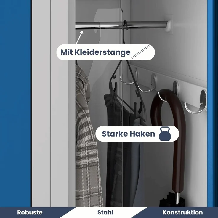 Umkleideschrank Spind WIEN - 2 Abteile, Etikettenhalter Lüftungsschlitze | Umkleidespind Metall Schließfachschrank Garderobenspind, 180x60x50cm Grau-Blau – Bild 4