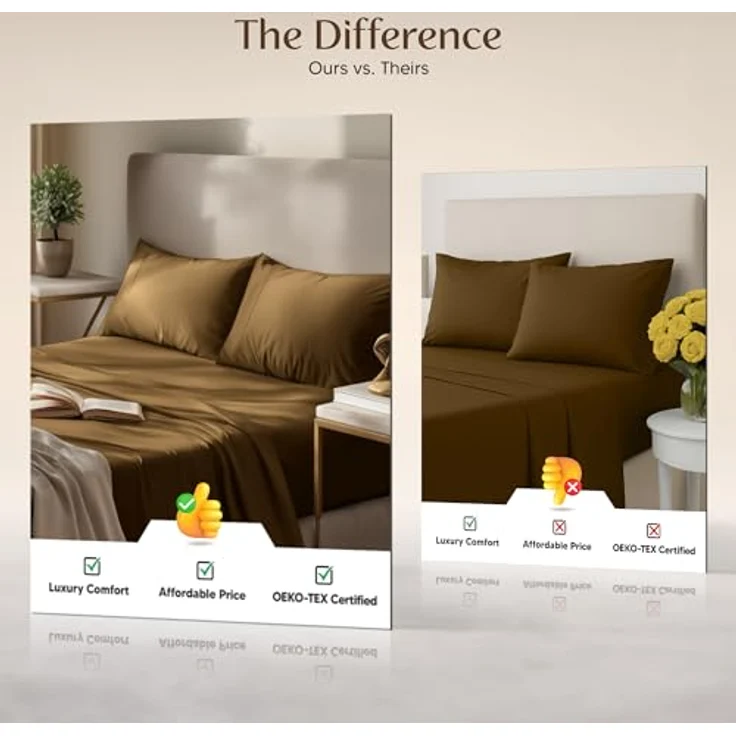 Utopia Bedding Bettwäsche-Set für King-Size-Betten, 4-teilig, gebürstete Mikrofaser, schrumpft und lichtbeständig, pflegeleicht (Kingsize, Mokka) – Bild 7
