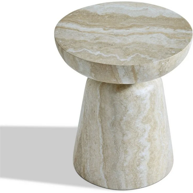 Round Accent Side Table with Bowl Top, Fiberglass with Sticker Finish, Modern Pedestal End Table for Living Room (Beige) – Bild 3