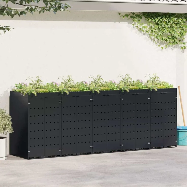 vidaXL Wagenmüllbehälter für 5 Behälter Schwarz 340 x 77,5 x 121,5 cm 3394741 – Bild 1