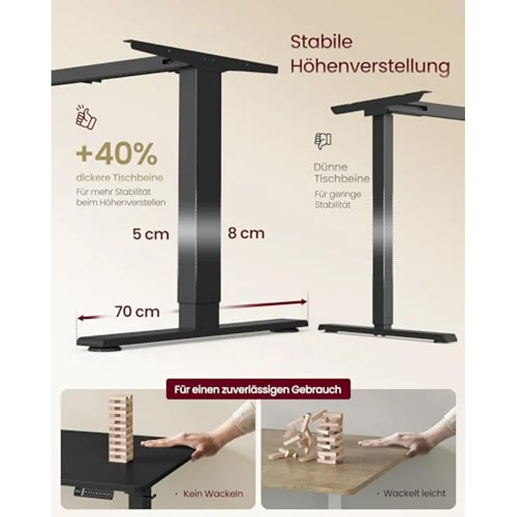 VASAGLE Höhenverstellbarer Schreibtisch, 160x80 cm, USB-C-Anschluss, Ablage für Steckdosenleiste, Stehtisch, Erinnerung bei langem Sitzen, 3 Speichertasten, für Büro, tintenschwarz LSD146BZ02 – Bild 6