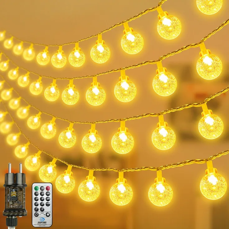 200 LED Lichterkette Strombetrieben,27M Lichterkette Kugel warmweiß mit Stecker für Außen und Innen,IP44 Wasserdicht Lichterketten mit Dimmbar Fernbedienung,Ideal für Zimmer,Weihnachten,Party,Garten