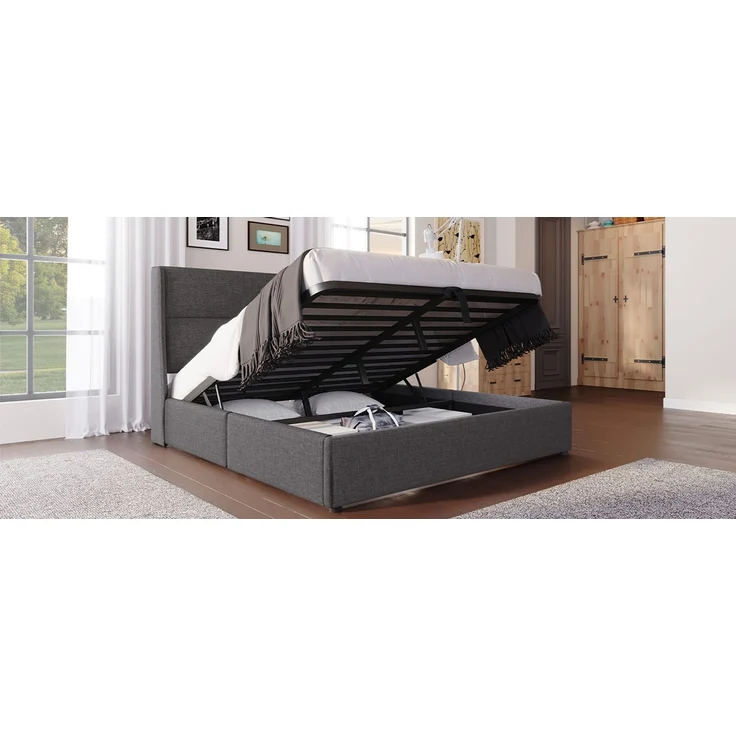TavilaEcon Boxspringbett Hydraulisches Stauraumbett mit dreifach verstellbare Kopfstütze grau Liegefläche 160 × 200 cm – Modell AB20059192G – Bild 10