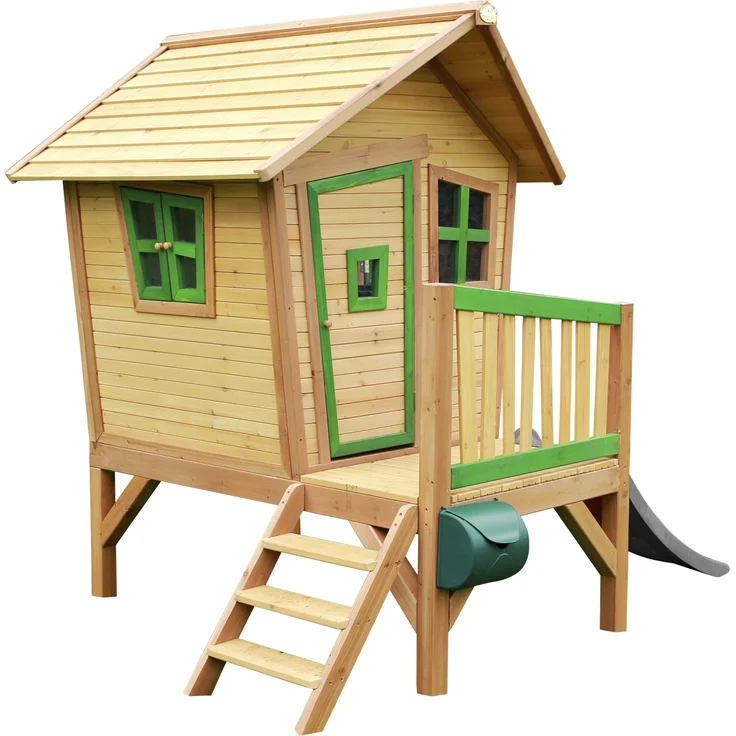 AXI Spielhaus Robin mit grauer Rutsche Stelzenhaus in Braun & Grün aus FSC Holz für Kinder | Braun, grün, grau | Holz | 177 cm – Bild 3