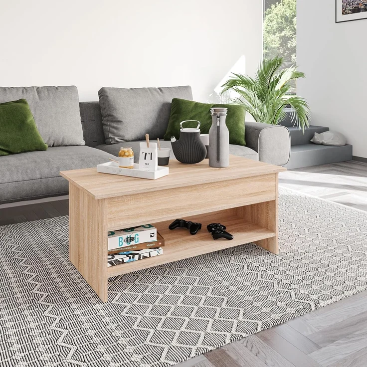 KOMTO Couchtisch Höhenverstellbar Wohnzimmertisch mit Stauraum Aufklappbar Sofatisch (Kaffeetisch Stubentisch, Spanplatte, Coffee Table Tokyo 98,4 x 50,4 x 48 cm) – Bild 2