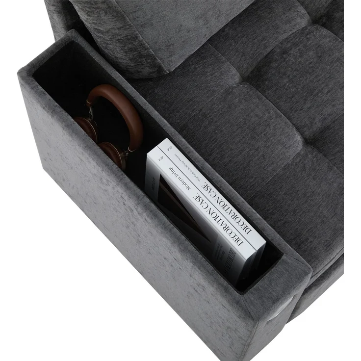 3-Sitzer Sofa mit Bettfunktion, Stauraum, Zierkissen, Rückenkissen, USB und Type-C, Liegefläche erweiterbar, Schlafsofa, Ecksofa, L-Form, Chenille – Bild 8