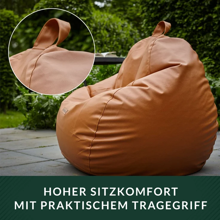 Green Bean® Sitzsack aus Kunstleder mit EPS Perlen Füllung - 90 x 70 cm - Bean Bag - - Cognac – Bild 5