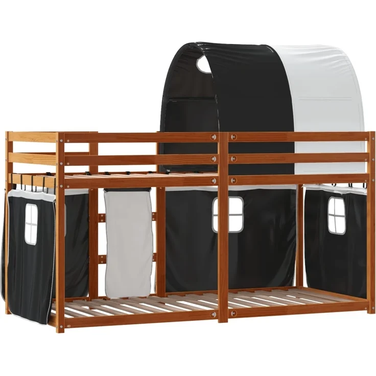 vidaXL Etagenbett mit Vorhängen Weiß & Schwarz 90x190 cm Kiefernholz 3284039 – Bild 4