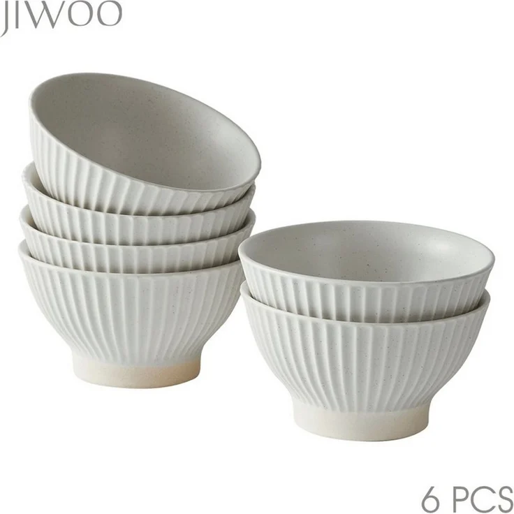 JIWOO Schale 6er Ø12cm, Müslischale Eisschale FrühstückSchale Dessertschale, Keramik, (Schaleset, 6-tlg), Hochwertiges Schalen Matt Weiß Mikrowellenofen Spülmaschine Ø12 cm – Bild 1