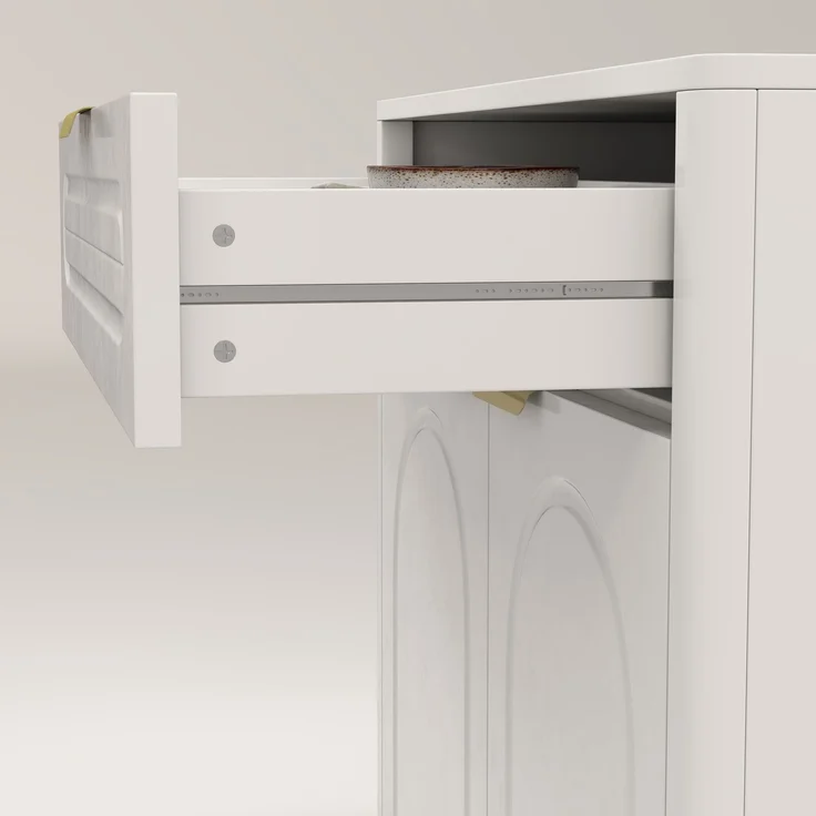 Sideboard aus Holzwerkstoff, B 36 x T 75 x H 78,5 cm, Weiß, mit Schublade und gewölbten Türen – Bild 8