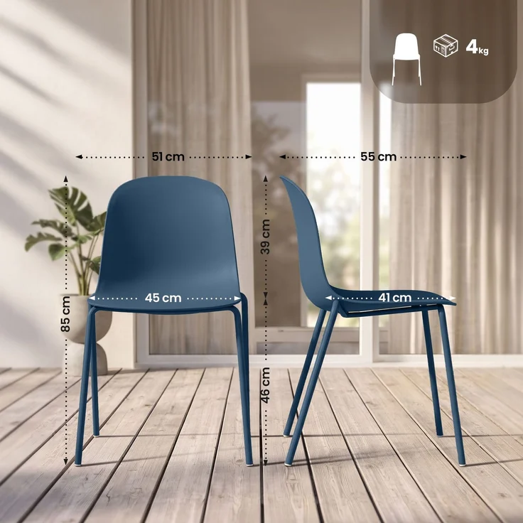 CLP Stapelstuhl Hardin mit ergonomischer Kunststoffschale und stabilem Metallgestell - Farbe:blau – Bild 2