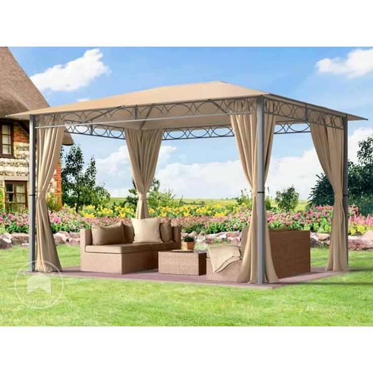 Gartenpavillon 3x4 m wasserdicht PREMIUM Pavillon mit 4 Seitenteilen Gartenzelt ca. 220g/m² Dachplane in taupe – Bild 1