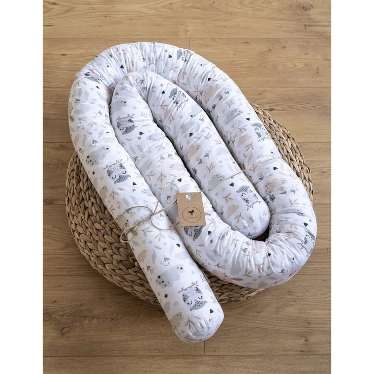 Loolay Nestchenschlange HASE EULE Beige Weiß Baumwolle Multifunktion PREMIUM Bettschlange, (Bettumrandung Krabbeldecke Babybett Umrandung Schlange Bett Kopfschutz, Zierkissen Bettrolle Dekokissen Zugluftstopper - Super GESCHENK), LOOLAY® - 100% Europäi... – Bild 3