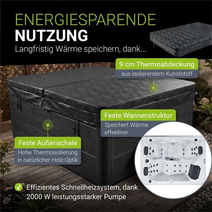 Artsauna Outdoor-Whirlpool 'Oasis', Spa mit Massagedüsen, LED-Beleuchtung, 2 Filtern, Abdeckung & Pumpe – winterfest & beheizbar – Bild 5