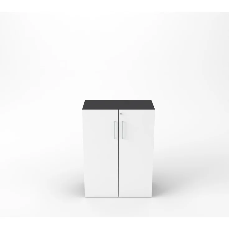 Rheinland Möbel Flügeltürenschrank Cabino 80×42×110 cm – abschließbarer Aktenschrank 3OH in Graphit/Weiß mit 110° Drehtüren & Metallgriff – Bild 3
