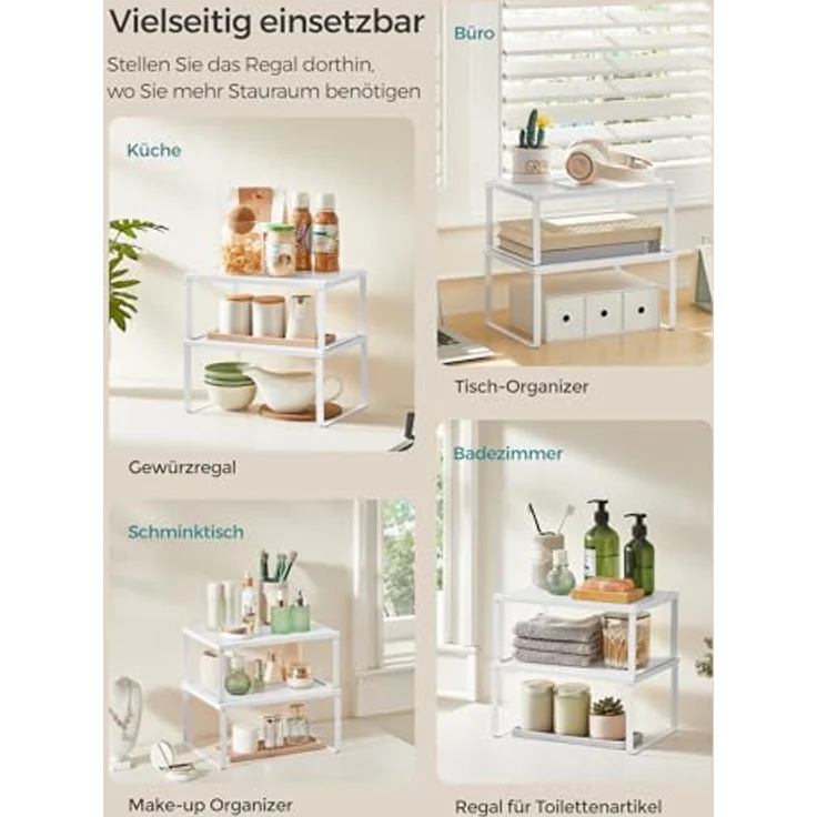 Songmics Gewürzregal, 2er Set, Küchenregal, Küchen-Organizer, Küche, Gewürzhalter, erweiterbar, stapelbar, kleines Regal, Metall, weiß KCS01WT – Bild 7
