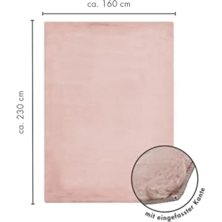 -LUXOR- living Kunstfell Coste Flauschiger Teppich Schlafzimmer - ideal zur Verwendung als Bettvorleger Schlafzimmer - gemütlicher Fellteppich Lammfell Imitat 160 x 230 cm Altrosa – Bild 3