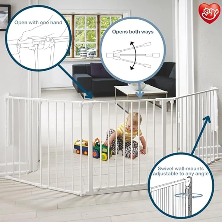 Baby Dan Konfigurationsgitter / Kaminschutzgitter Flex L, 90 - 223 cm - Hergestellt in Dänemark und vom TÜV GS geprüft, Farbe: Weiß – Bild 4