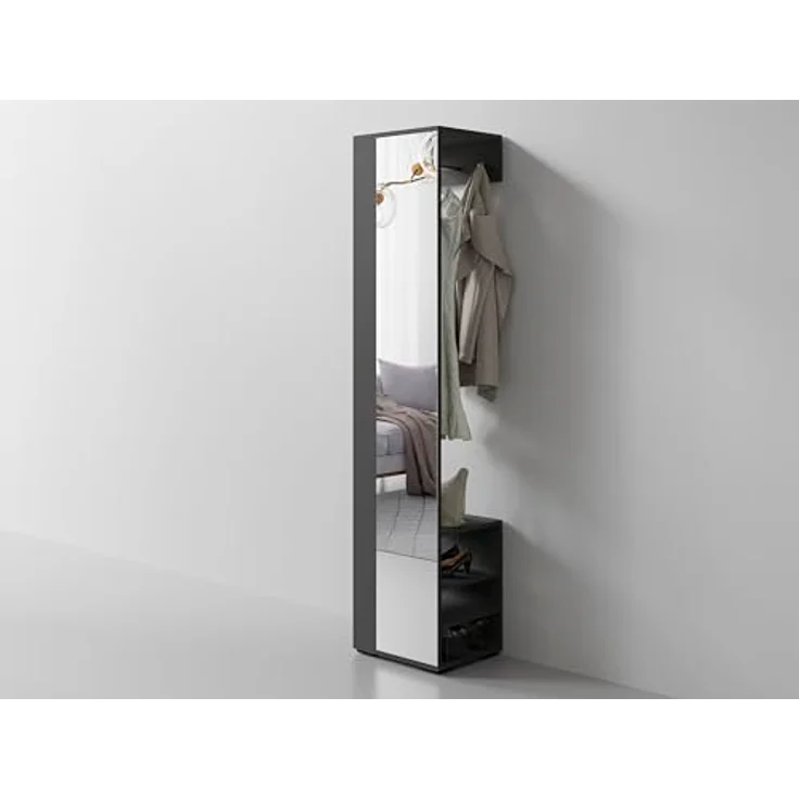 byLIVING Flurgarderobe BEN / Garderobe Anthrazit mit Spiegel / Spiegelschrank für den Flur mit Kleiderstange und Ablage / B 40, H 184, T 35 cm – Bild 3