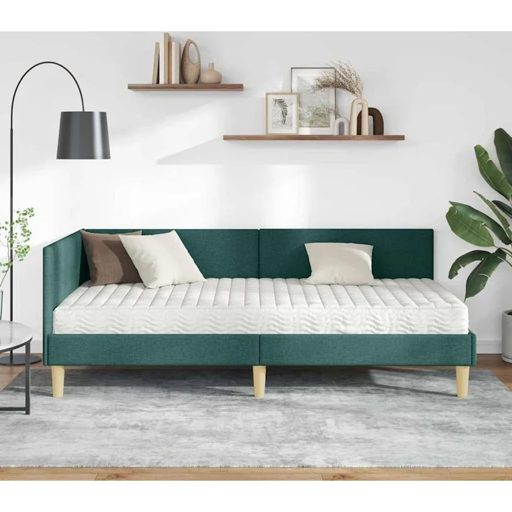 vidaXL Eckbettgestell mit Matratze 2 stk. Dunkelgrün 90 x 190 cm Stoff 3393737 – Bild 3