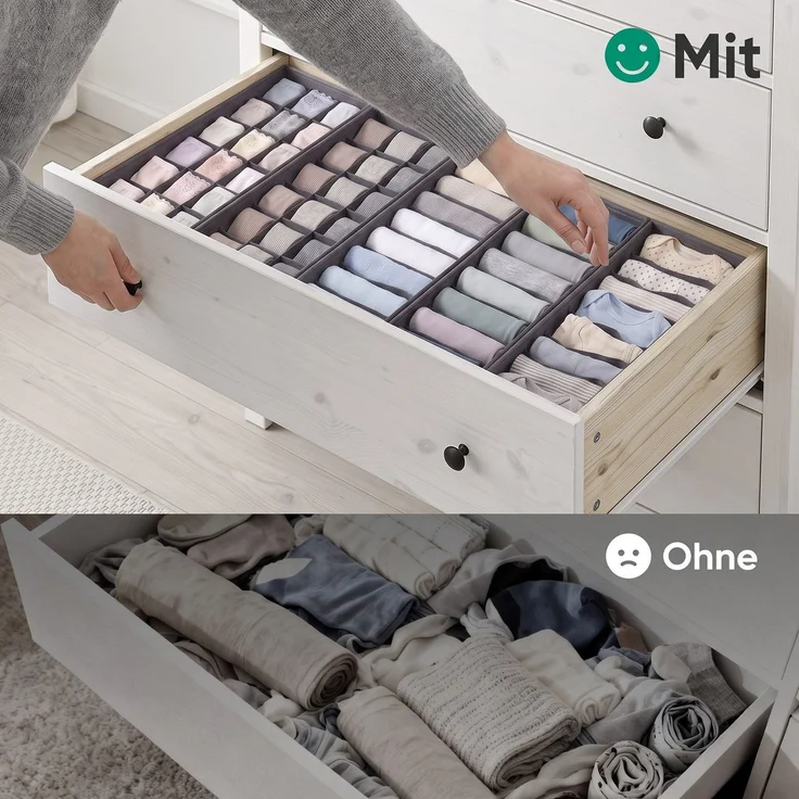 Sekey Aufbewahrungsbox Schubladen Organizer aus Vliesstoff Faltbare Aufbewahrungsboxen mit Fächer für HEMNES 108(60 Fächer) – Bild 4
