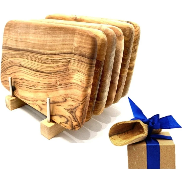 Olivenholz-erleben Frühstücksbrett Bretterständer inkl. 6 Frühstücksbretter Olivenholz 22 x 14 cm, Massivholz, (Set, 7-St, 1x Bretterhalter, 6 Frühstücksbretter, plus Überraschung), platzsparende Aufbewahrung für bis zu 6 Brettchen an einem Ort – Bild 3