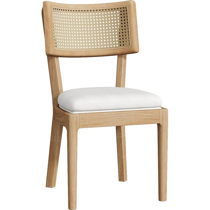 Esszimmerstuhl-Set 4er-Set 88×50×58cm aus Massivholz mit Rattan-Rückenlehne und Leinenpolster in Holzfarbe – Bild 6