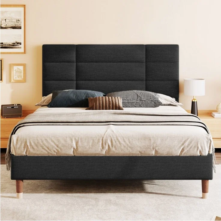 SOFTWEARY Polsterbett (Doppelbett mit gepolstertem Kopfteil und Lattenrost, 140x200 cm), Bezug aus Leinen – Bild 2
