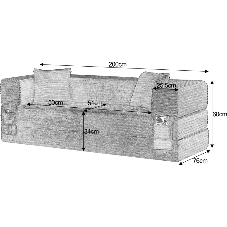 ZUBALIYA Schlafsofa, mit Schlaffunktion, H 60 × T 200 × B 76 cm, Grün, Schaumstoff – Bild 9