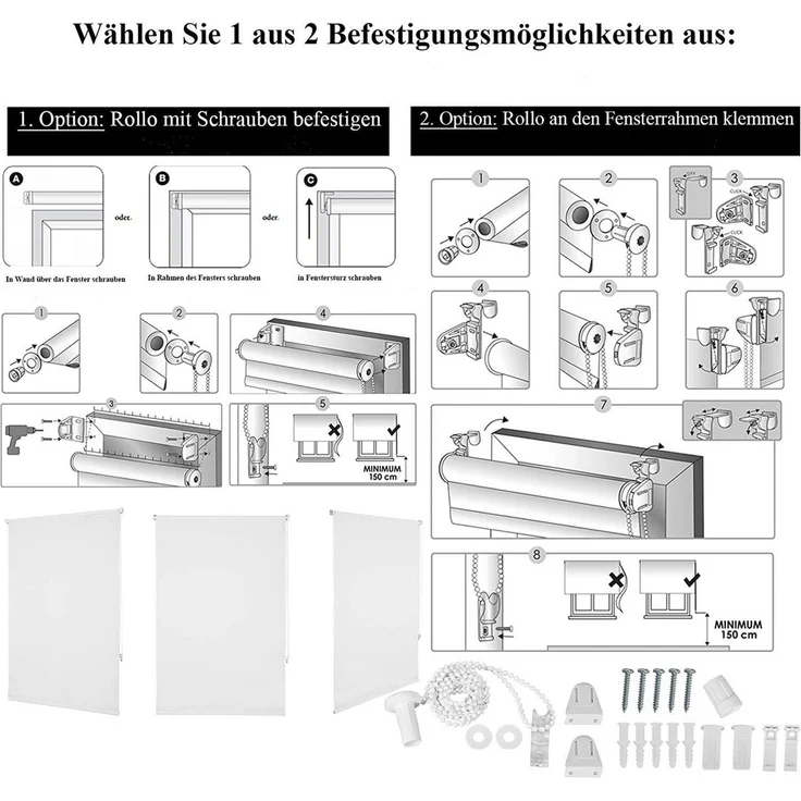 Verdunklungsrollo, EUGAD, Klemmträgersystem, Klemmfix, Sonnen-, Sicht-Schutz für Fenster/Türen – Bild 3
