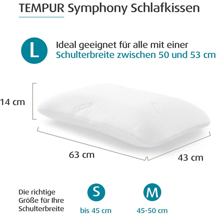 TEMPUR® Symphony ergonomisches Memory Foam Schlafkissen in S(63 x 43 x 14 cm) – Bild 6