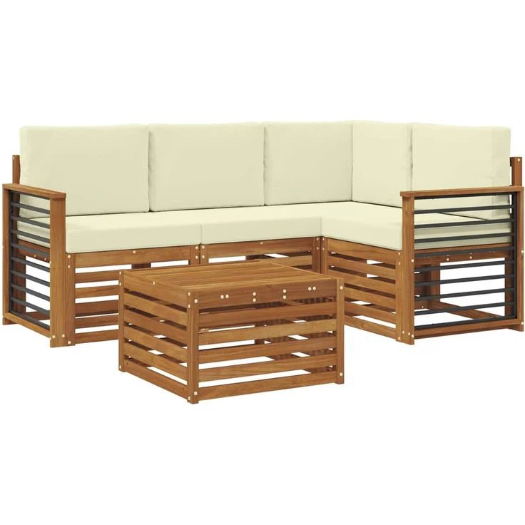 vidaXL Outdoor-Sofagarnitur 5 stk. 4-Sitzer Natur und Creme 3374780 – Bild 2